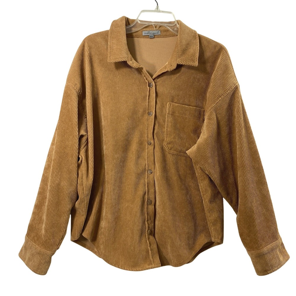 Wishlist Apparel Shirt Women M Tan Corduroy Button Down Shacket Earthy Layering